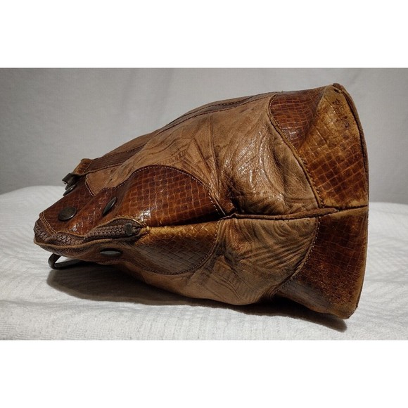 Vintage Lisandro Sarasota Large 2-Tone Brown Leather Engraved Double Handle Bag - Picture 8 of 16